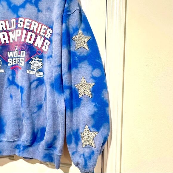 Chicago Cubs Hoodie Sweatshirt World Series 2016 Women Bleached Rhinestone Stars - Picture 2 of 9